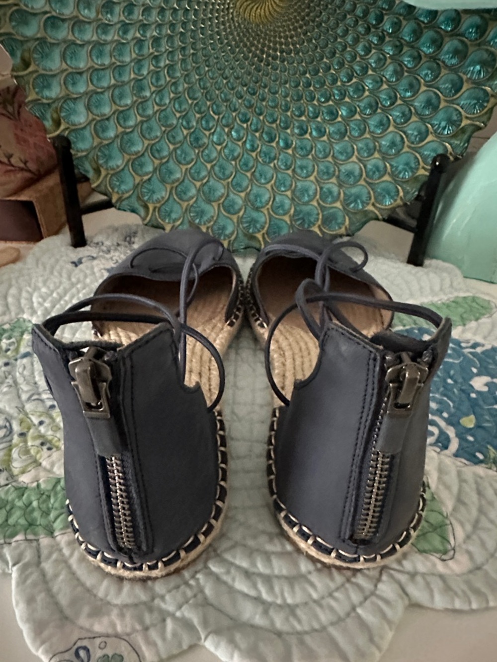 Eileen Fisher Navy Leather Espadrille Lace-Up Flats - Picture 5 of 8
